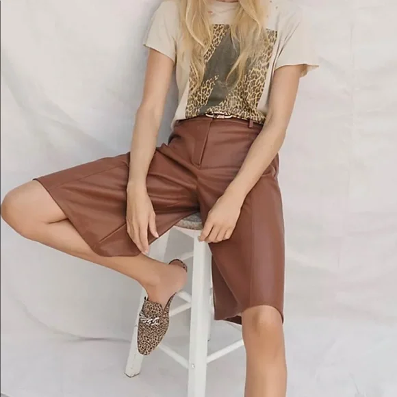 Anthropologie Davina Faux Leather Culottes- Alec Les Filles Sz. Lg - Picture 2 of 9